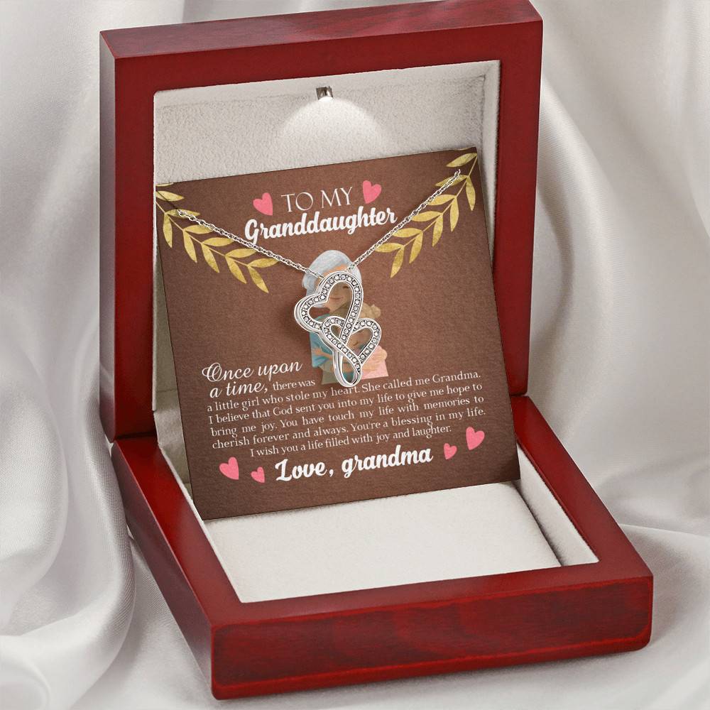 To My Granddaughter Once Upon A Time There Was A Little Girl Who Stole My Heart Double Hearts Necklace