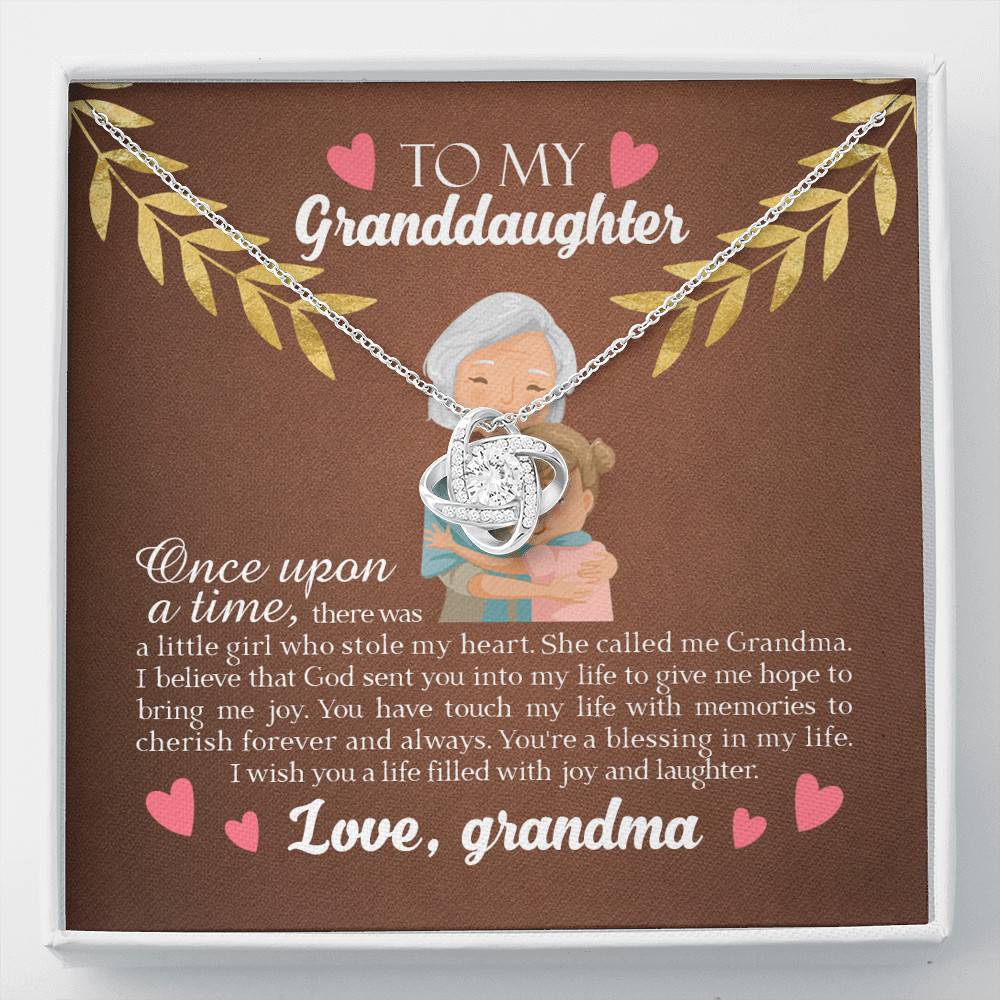 To My Granddaughter Once Upon A Time There Was A Little Girl Who Stole My Heart Love Knot Necklace - Love Knot Necklace