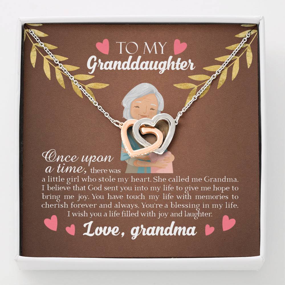 To My Granddaughter Once Upon A Time There Was A Little Girl Who Stole My Heart Joined Interlocking Hearts Necklace - Interlocking Hearts Necklace