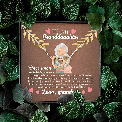 To My Granddaughter Once Upon A Time There Was A Little Girl Who Stole My Heart Joined Interlocking Hearts Necklace