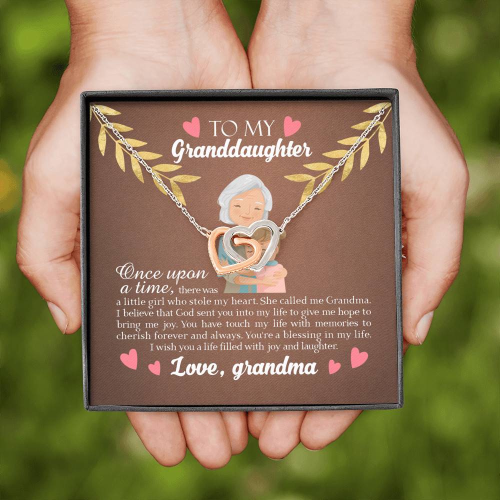 To My Granddaughter Once Upon A Time There Was A Little Girl Who Stole My Heart Joined Interlocking Hearts Necklace