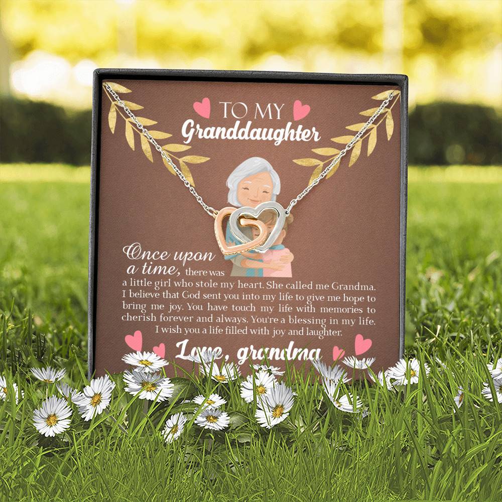 To My Granddaughter Once Upon A Time There Was A Little Girl Who Stole My Heart Joined Interlocking Hearts Necklace