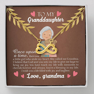 To My Granddaughter Once Upon A Time There Was A Little Girl Who Stole My Heart Infinity Heart Pendant Necklace - Infinity Heart Necklace (18K Yellow Gold)