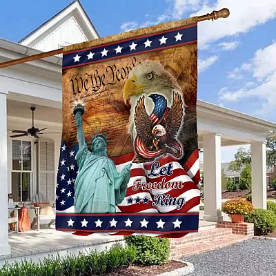 Let Freedom Ring American Outdoor Garden Flag - House Flag - Wall Flag - Liberty Statue American Flag