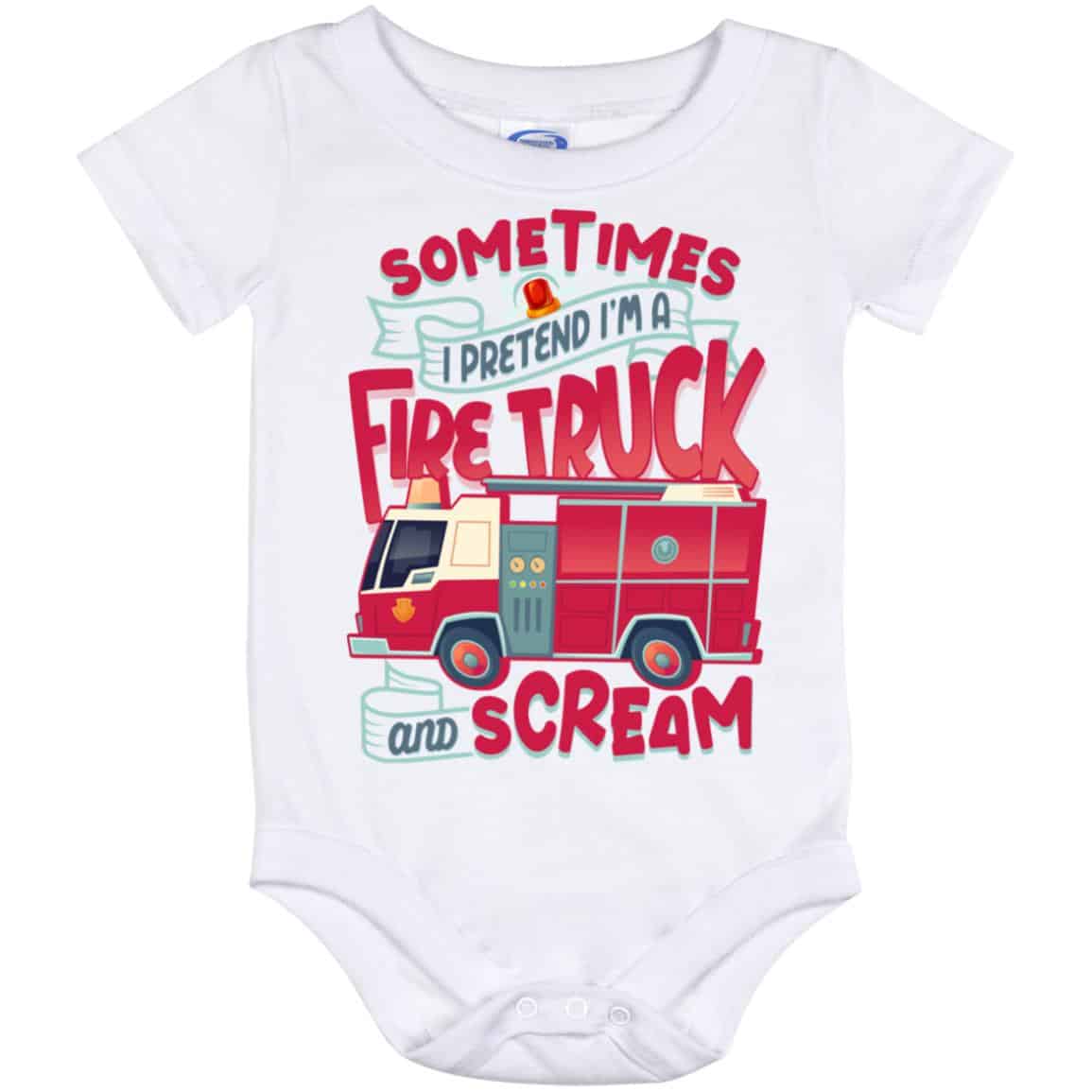 fire truck, White, Baby Onesie - 12 Month