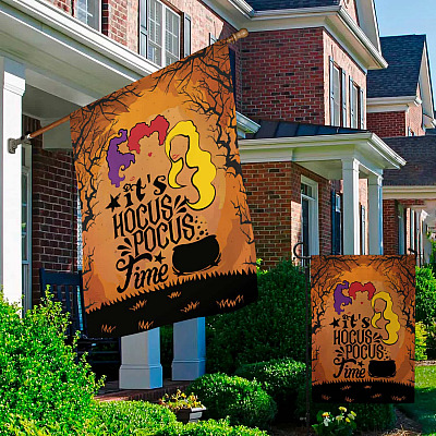 Alternative view of It's Hocus Pocus Time Witches Halloween Garden Flag - Sanderson Sisters House Flag - Wall Flag