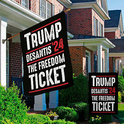 Alternative view of Trump Desantis 2024 The Freedom Ticket Garden Flag - Support Trump 2024 House Flag - Wall Flag