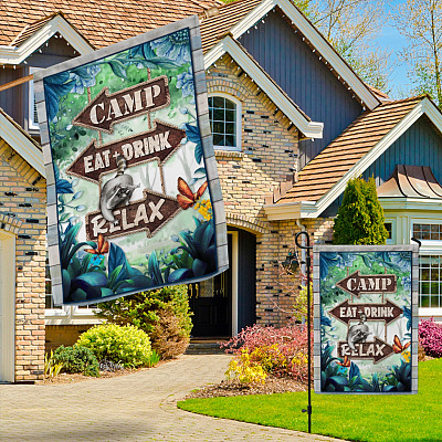Alternative view of Camp Eat Drink Relax Garden Flag - House Flag - Wall Flag - Funny Camping Flags
