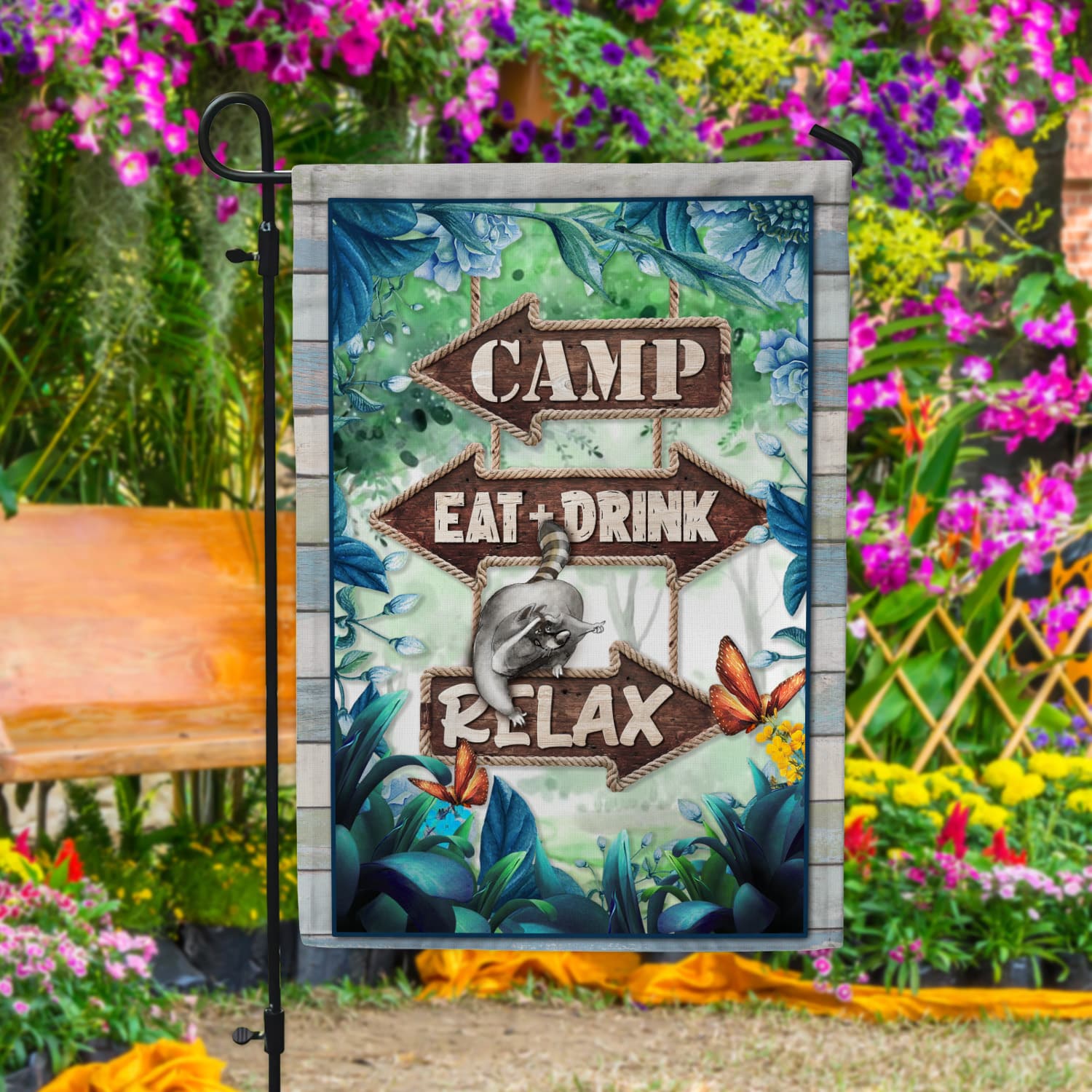 7KNG. Camp Relax Garden Flag Mockup 4