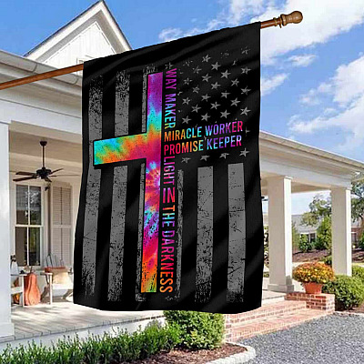 Way Maker Miracle Worker Promise Keeper God Christian Cross American Garden Flag - Wall Flag - House Flag