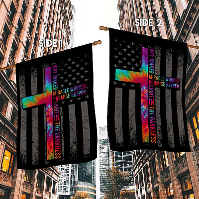 Alternative view of Way Maker Miracle Worker Promise Keeper God Christian Cross American Garden Flag - Wall Flag - House Flag