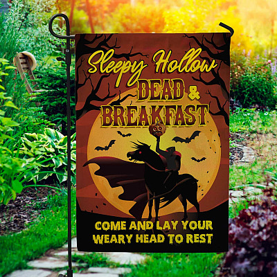 Sleepy Hollow Dead and Breakfast Come and Lay Your Weary Head to Rest Garden Flag - Halloween Flag