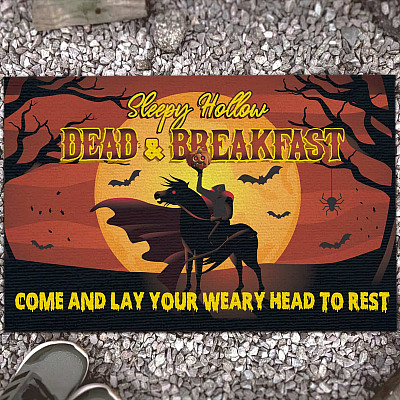 Sleepy Hollow Dead and Breakfast Come and Lay Your Weary Head Indoor Outdoor Decorative Doormat