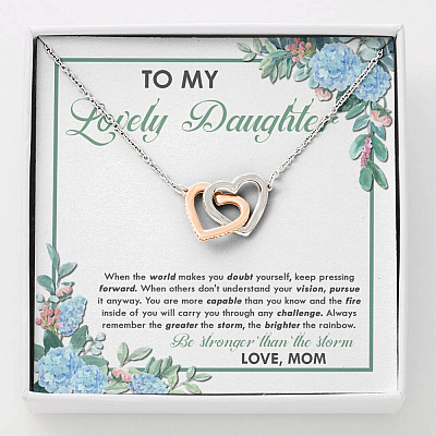 From Mom To My Lovely Daughter When The World Makes You Doubt Yourself Interlocking Hearts Pendant Necklace - Interlocking Hearts Necklace
