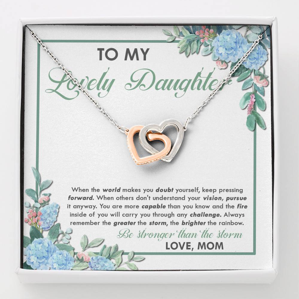 From Mom To My Lovely Daughter When The World Makes You Doubt Yourself Interlocking Hearts Pendant Necklace - Interlocking Hearts Necklace