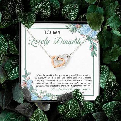 From Mom To My Lovely Daughter When The World Makes You Doubt Yourself Interlocking Hearts Pendant Necklace