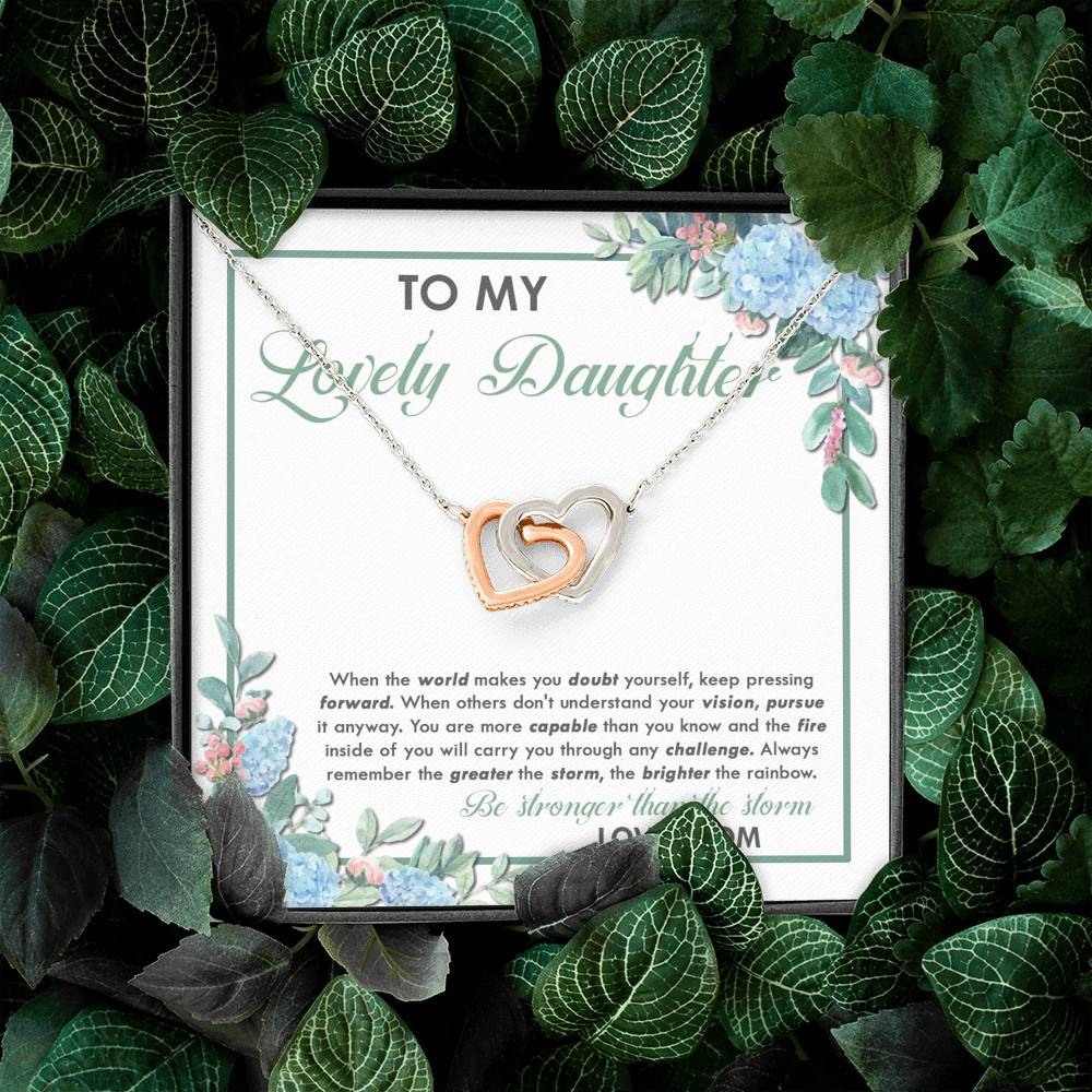 From Mom To My Lovely Daughter When The World Makes You Doubt Yourself Interlocking Hearts Pendant Necklace