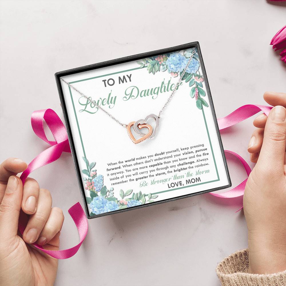 From Mom To My Lovely Daughter When The World Makes You Doubt Yourself Interlocking Hearts Pendant Necklace