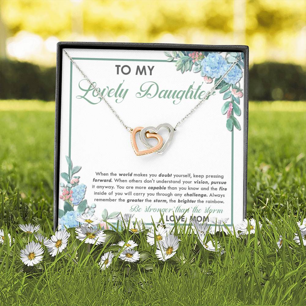 From Mom To My Lovely Daughter When The World Makes You Doubt Yourself Interlocking Hearts Pendant Necklace