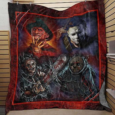 Horror Movie Fleece Blanket – Mink Blanket – Woven Blanket Halloween Freddy Michael Jason Leatherface Blanket