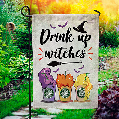 Halloween Drink Up Witches Hocus Pocus Outdoor Indoor Garden Flag - Sanderson Sisters House Flag - Wall Flag