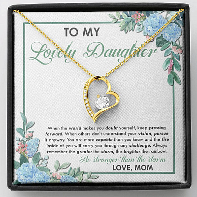 From Mom To My Lovely Daughter When The World Makes You Doubt Yourself Forever Love Heart Pendant Necklace - Forever Love Necklace (18K Yellow Gold)