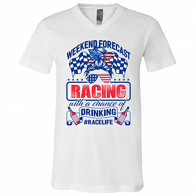 Weekend Forecast Racing With Shirt, White, V-Neck T-Shirt
