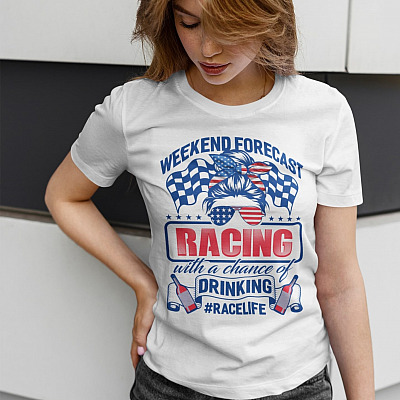 Alternative view of Weekend Forecast Racing With A Chance Of Drinking T-Shirt - V-Neck - Funny Racing Girl Shirt