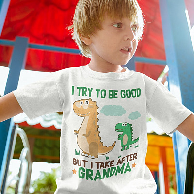 Alternative view of I Try to Be Good but I Take After Grandpa Funny Youth T-Shirt - Dino Shirt for Kids