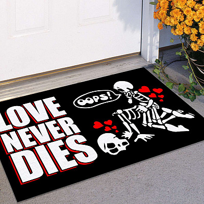 Alternative view of Love Never Dies Outdoor Indoor Doormat - Funny Skeleton Couple Door Mat Entry Rug - Valentine Couple Gifts