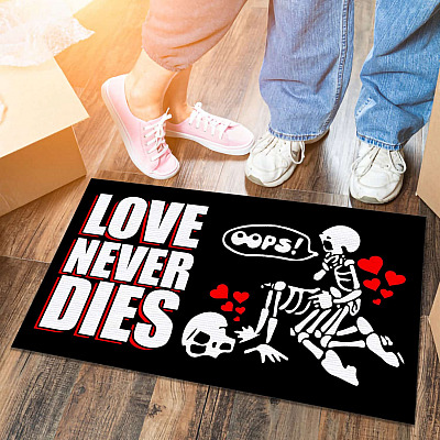 Love Never Dies Outdoor Indoor Doormat - Funny Skeleton Couple Door Mat Entry Rug - Valentine Couple Gifts