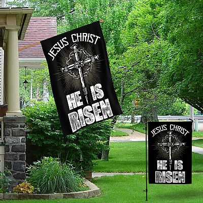 Alternative view of Jesus Christ He Is Risen Garden Flag - Jesus House Flag - Christian Outdoor Banner Home