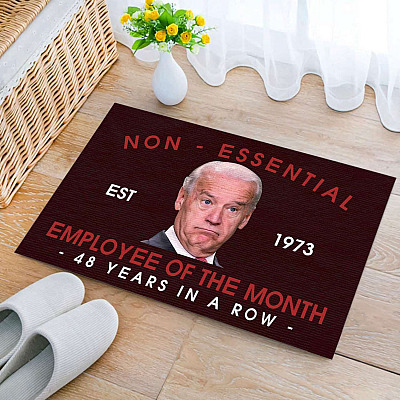 Alternative view of Non-Essential Employee 48 Years in A Row Funny Biden Entrance Indoor Outdoor Decorative Doormat