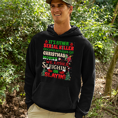 Alternative view of It's Either Serial Killer Document Aries Or Christmas Movie Hoodie - Sweatshirt - Long Sleeve Shirt