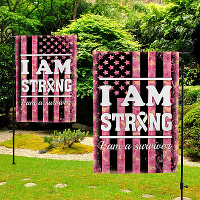 Alternative view of I Am Strong I Am a Survivor Breast Cancer Awareness Garden Flag - House Flag - Wall Flag