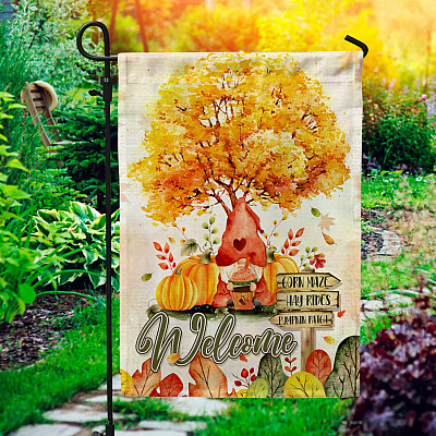 Welcome to Our Pumpkin Patch Hello Fall Gnome Garden Flag - House Flag - Wall Flag
