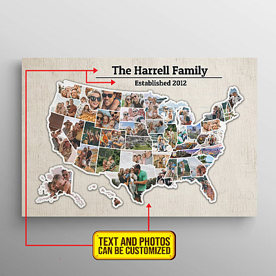 Personalized Photo Family Travel Map Gallery Wrapped Framed Canvas Prints - Unframed Poster - Home Decor Wall Art