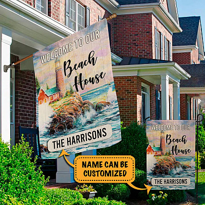 Alternative view of Personalized Family Name Welcome to Our Beach House House Flag - Summer Beach House Garden Flag