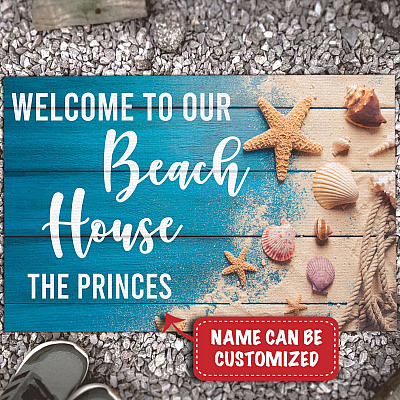 Personalized Family Name Welcome to Our Beach House Doormat - Summer Beach House Outdoor Door Mat