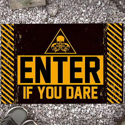 Enter If You Dare Horror Halloween Indoor Outdoor Doormat - Door Knocker Warning Sign