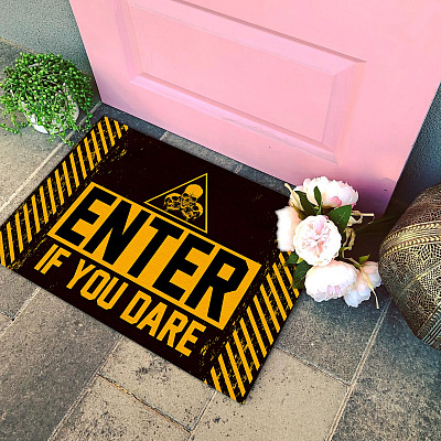 Alternative view of Enter If You Dare Horror Halloween Indoor Outdoor Doormat - Door Knocker Warning Sign