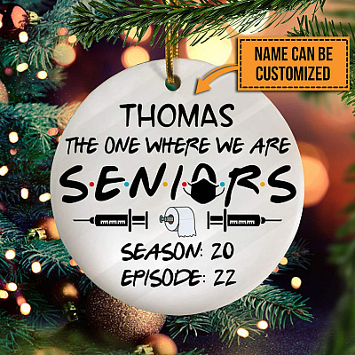 Alternative view of Personalized Name the One Where We Are Seniors Season 20 Episode 22 Decorative Ornament - Holiday Flat Circle Ornament