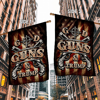 Alternative view of God Guns And Trump 2nd Amendment Outdoor Decorative Garden Flag - House Flag