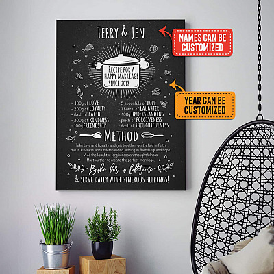 Alternative view of Personalized Couple's Name Recipe for a Happy Marriage Gallery Wrapped Framed Canvas Prints - Unframed Poster
