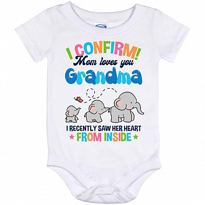 Elephant I Confirm Mom Loves, White, Baby Onesie - 12 Month