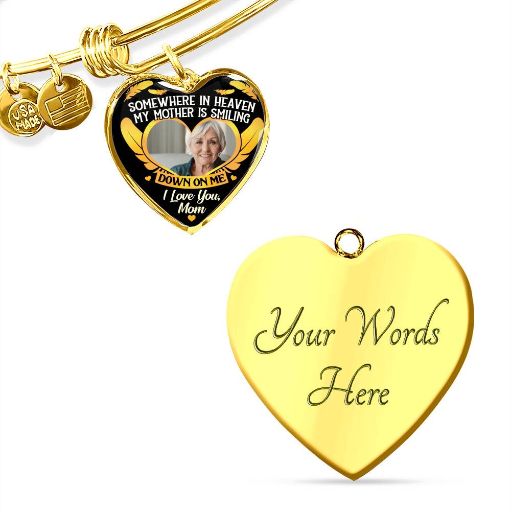 Personalized Photo Somewhere In Heaven My Mother Is Smiling Heart Pendant Necklace - Memorial Mom Custom Photo Necklace