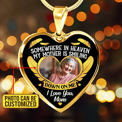 Alternative view of Personalized Photo Somewhere In Heaven My Mother Is Smiling Heart Pendant Necklace - Memorial Mom Custom Photo Necklace