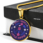 Stay Trippie Little Hippie Peace Sign Floral Circle Pendant Necklace