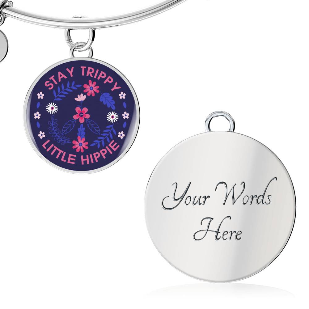 Stay Trippie Little Hippie Peace Sign Floral Circle Pendant Necklace