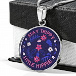 Stay Trippie Little Hippie Peace Sign Floral Circle Pendant Necklace